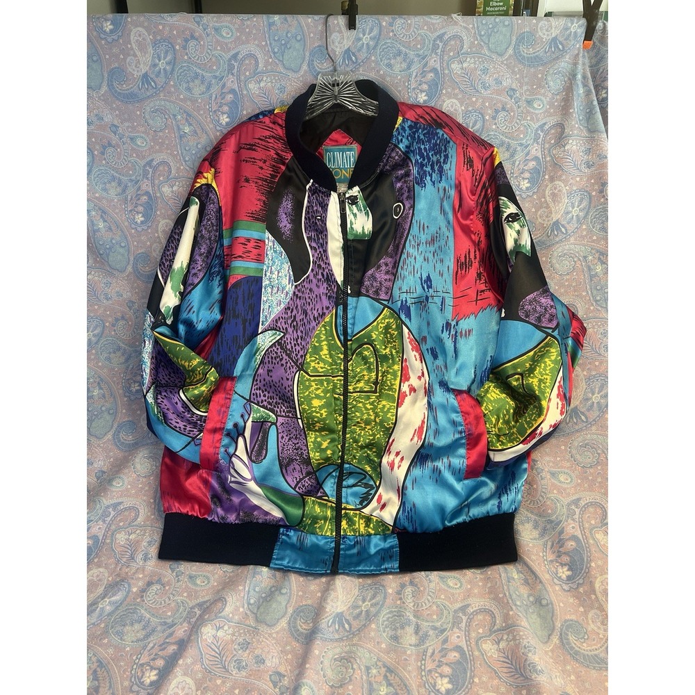 VTG Comfort Zone Picasso Retro Abstract Bomber Jacket 14/16 Colorful 80s/90's